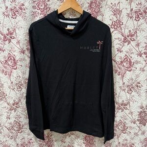 Hurley Waffle Knit Hoodie Black Long Sleeve Pullover Large